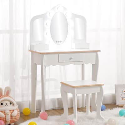 Princess Vanity Set for Toddlers Kids Vanity with 3 Mirror Light