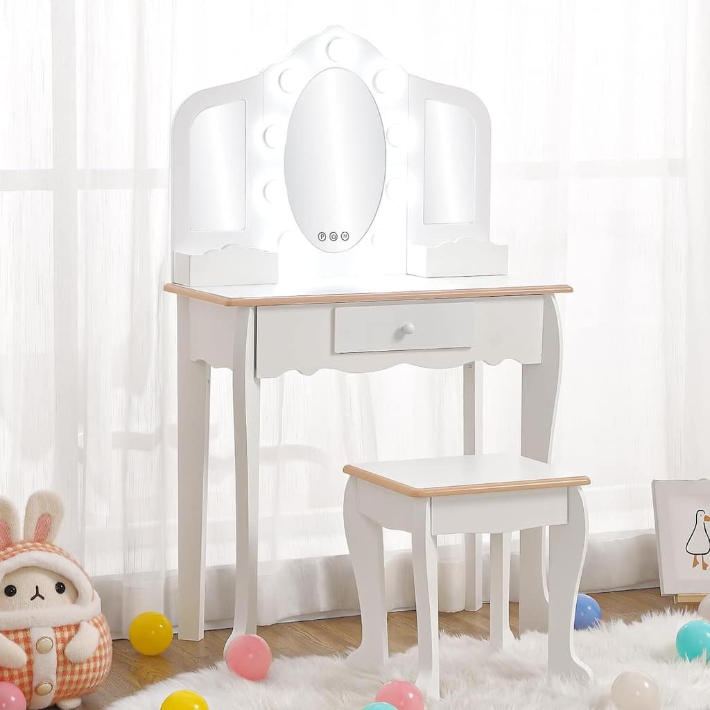 Princess Vanity Set for Toddlers Kids Vanity with 3 Mirror Light