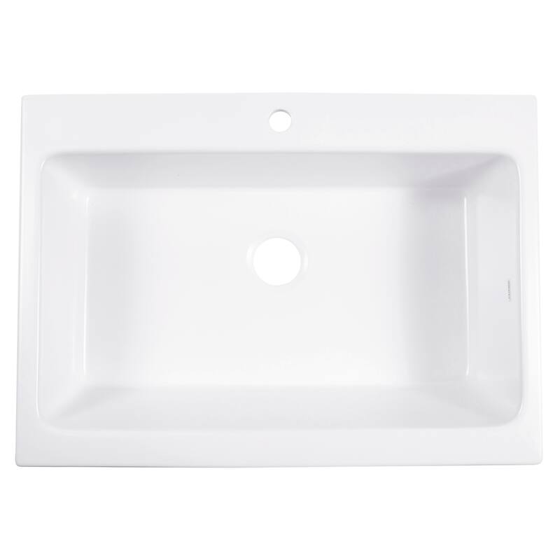 Parker Crisp White Fireclay 34" Single Bowl Quick-Fit Farmhouse Apron Front Drop-in Kitchen Sink (1 Hole) with Black Faucet Kit