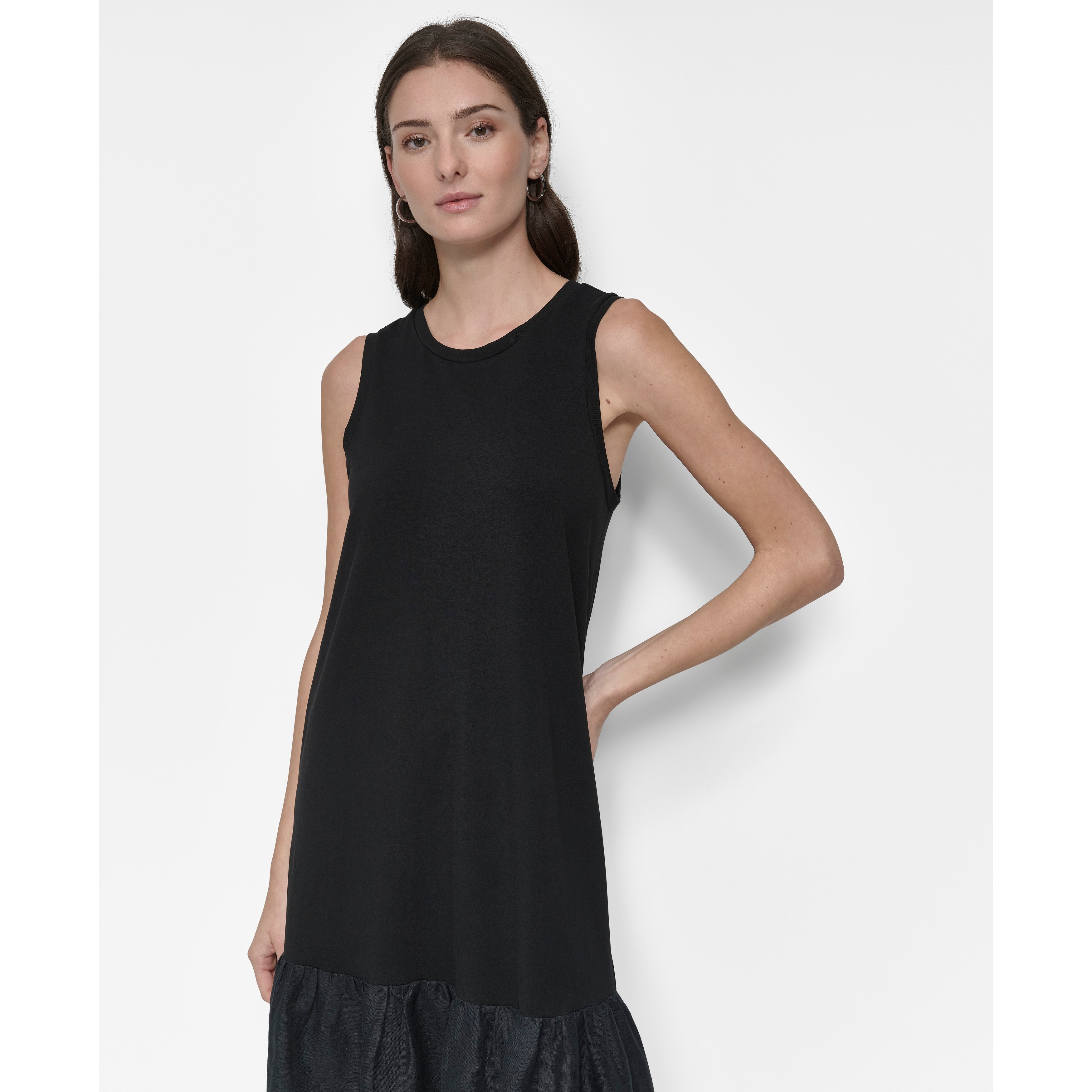 DKNY Mixed Media Tiered Midi Dress - Overstock - 43128694