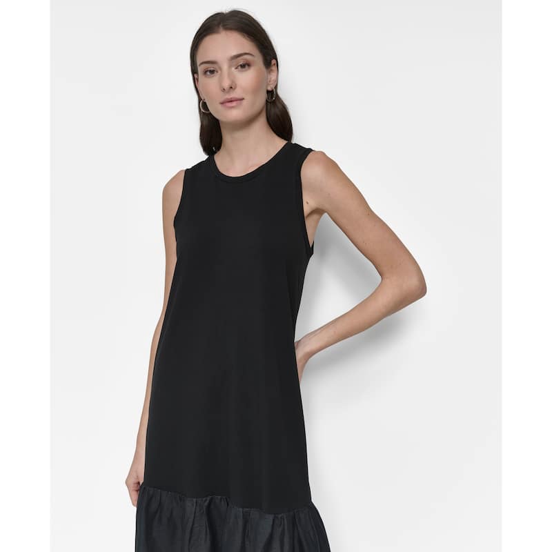 DKNY Mixed Media Tiered Midi Dress - Black - M
