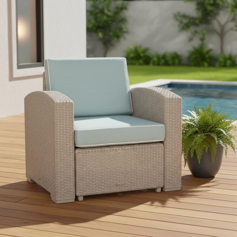 33" Gray Heavy Duty Plastic Outdoor Club Chair With Blue Cushion - Blue