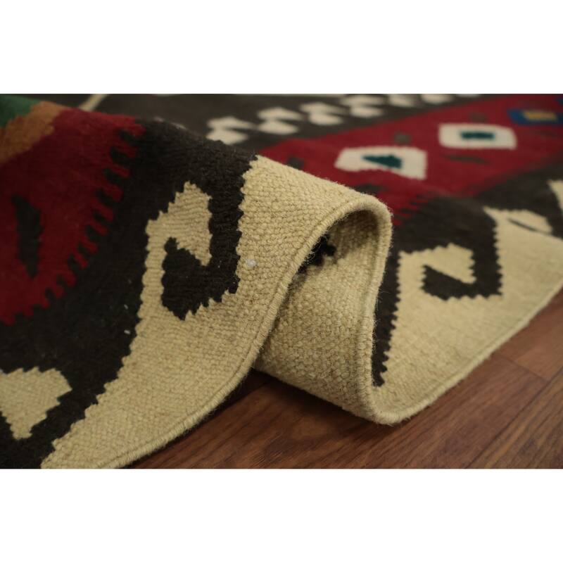 Hand Woven Oriental 100% Wool Carpet Southwestern Tribal Black Kilim Area Rug - 9' 9'' X 8' 5''