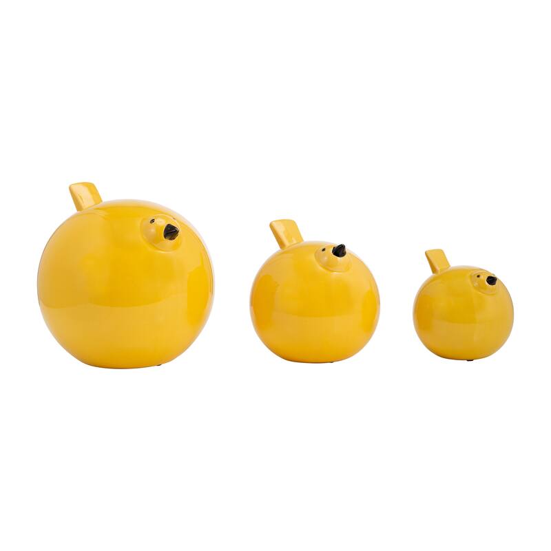 Sagebrook Home Novelty Modern Set of 3 Ceramic Bird Figurines Family of Yellow Bird Sculptures - 8" x 8" x 8"