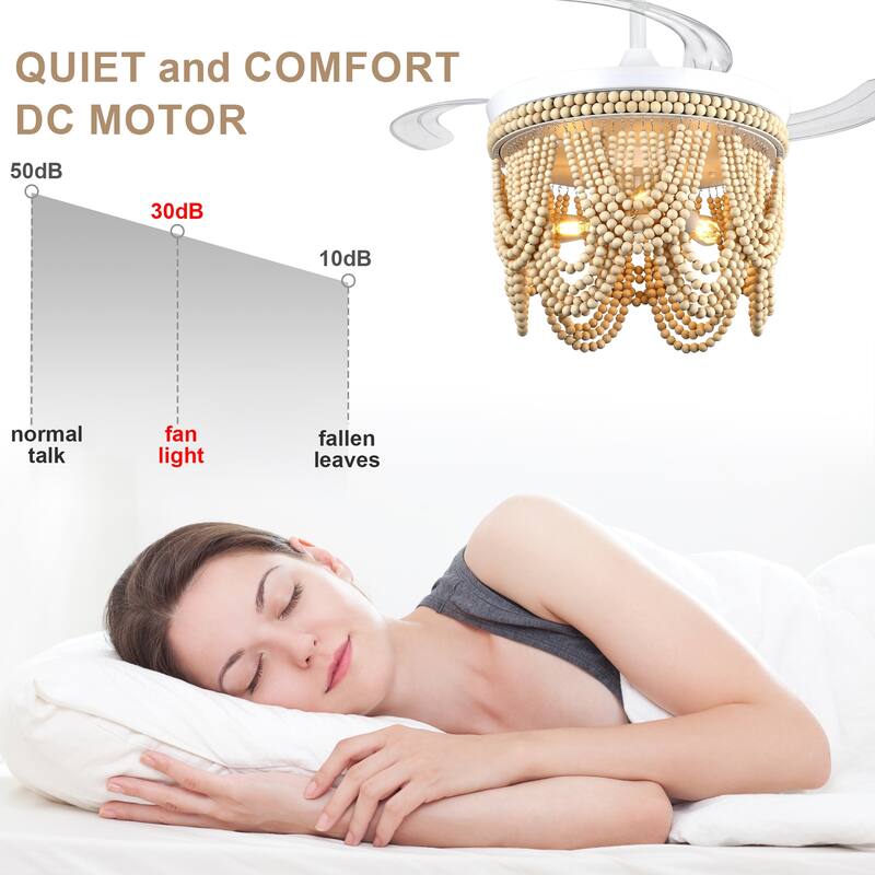 Bella Depot 42" Bohemian Retractable Ceiling Fan with Remote and Light 6-speed Reversible DC Motor