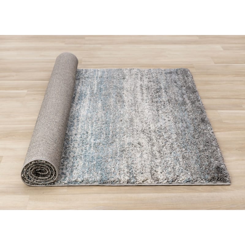 Grey Teal Blue Soft Shag Area Rug, 3'11" x 5'7"