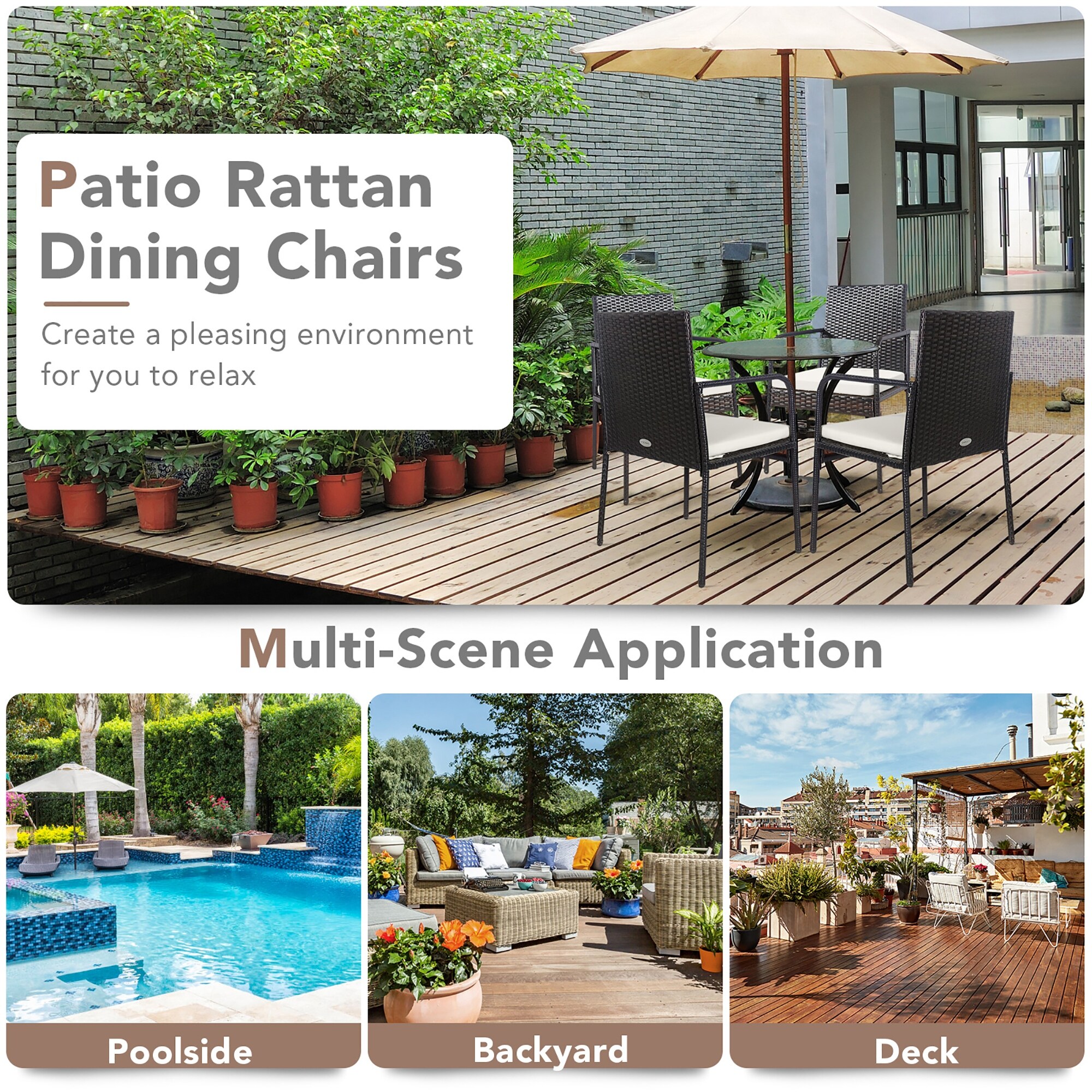 Costway 4PCS Patio Wicker Rattan Dining Chairs Cushioned Seats