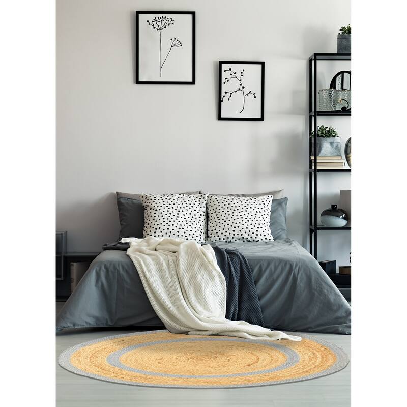 ECARPETGALLERY Braided Weave Palas Denizli Tan Jute Rug - 3'0 x 3'0