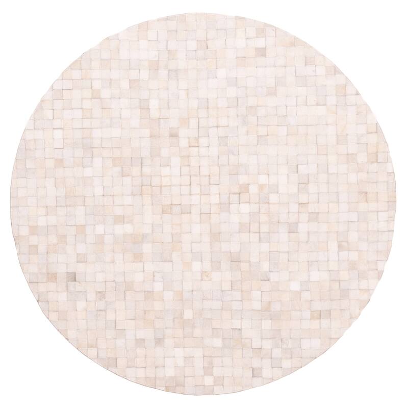 ECARPETGALLERY Handmade Cowhide Patchwork Ivory Leather Rug - 5'0 x 5'0