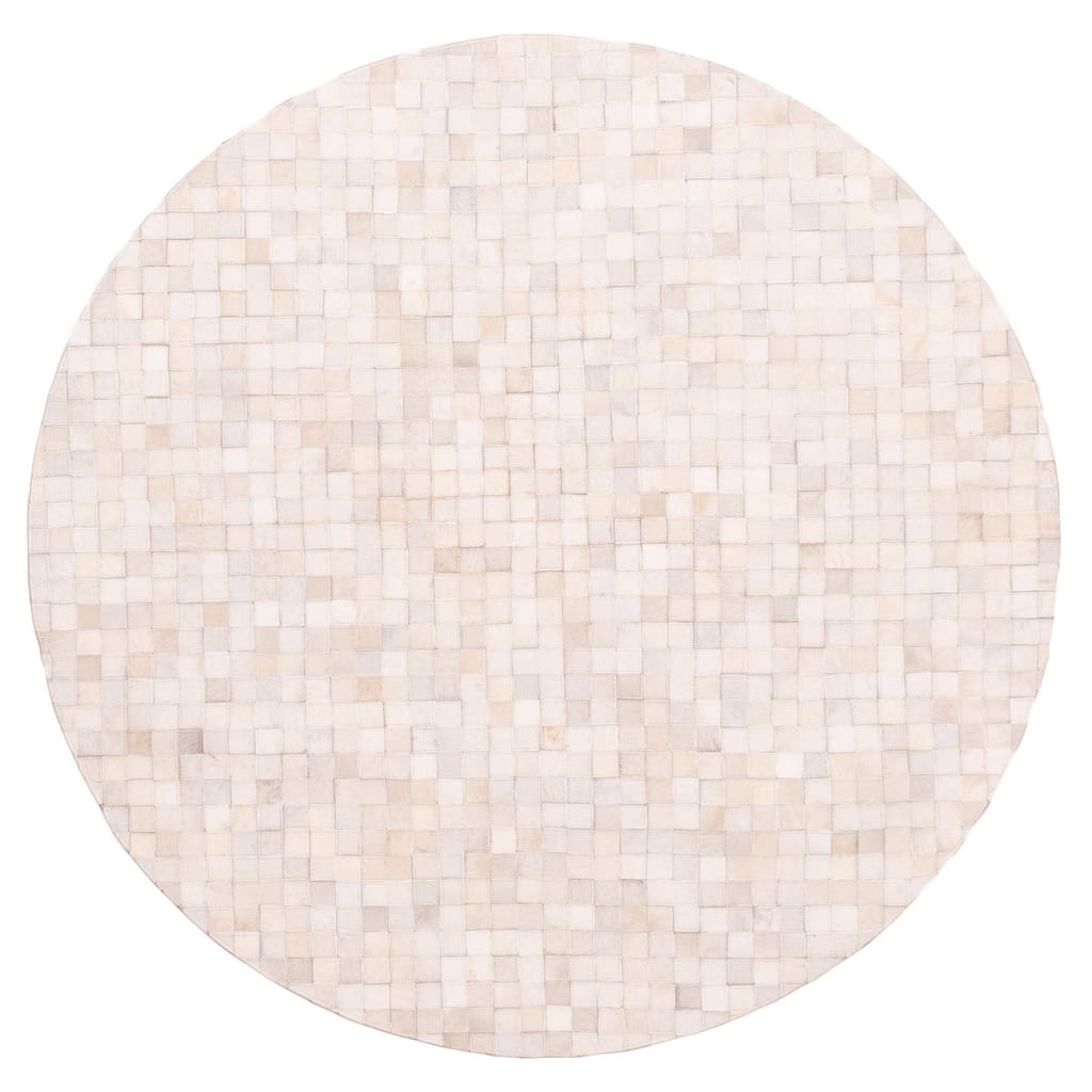 ECARPETGALLERY Handmade Cowhide Patchwork Ivory Leather Rug - 5'0 x 5'0