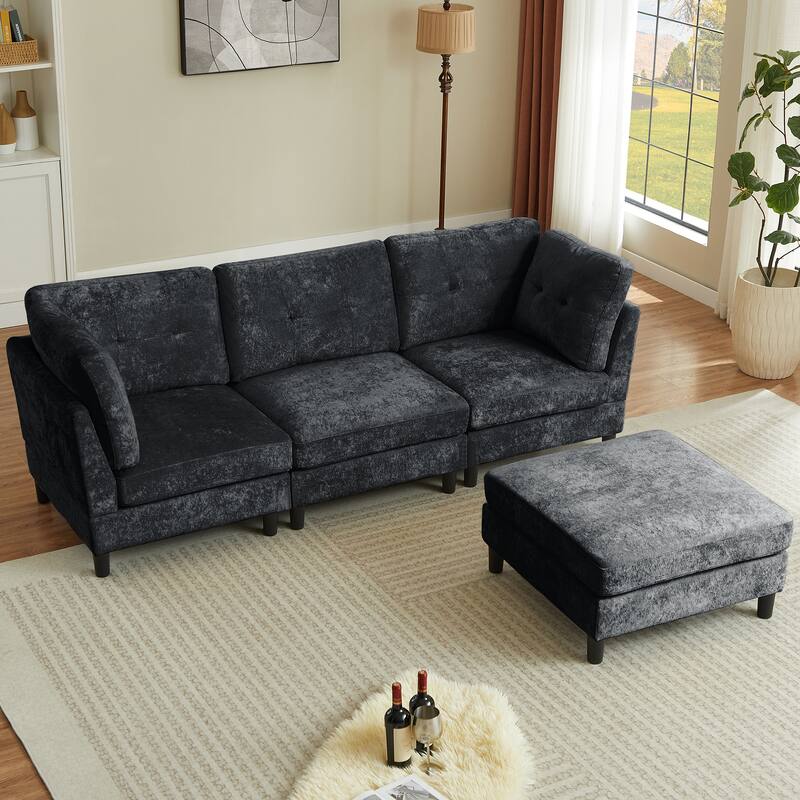 99.41" Chenille High Armrest L Shaped Sofa