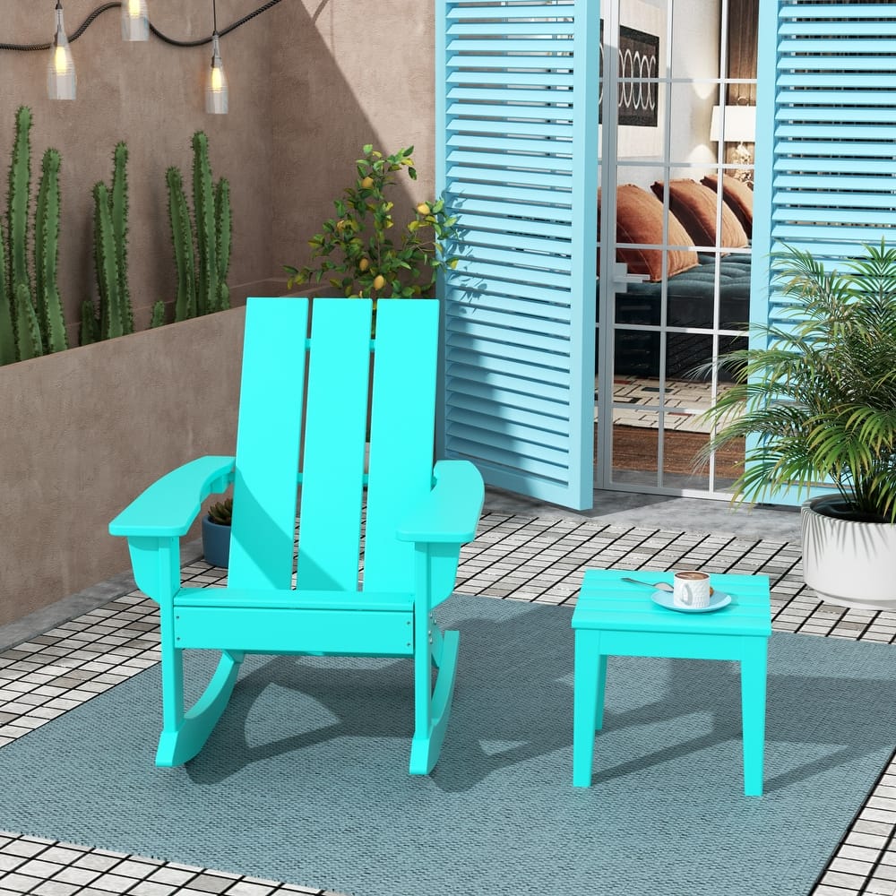 Shoreside Modern Eco-Friendly All Weather Poly Adirondack Rocking Chair with Side Table (2-Piece Set)