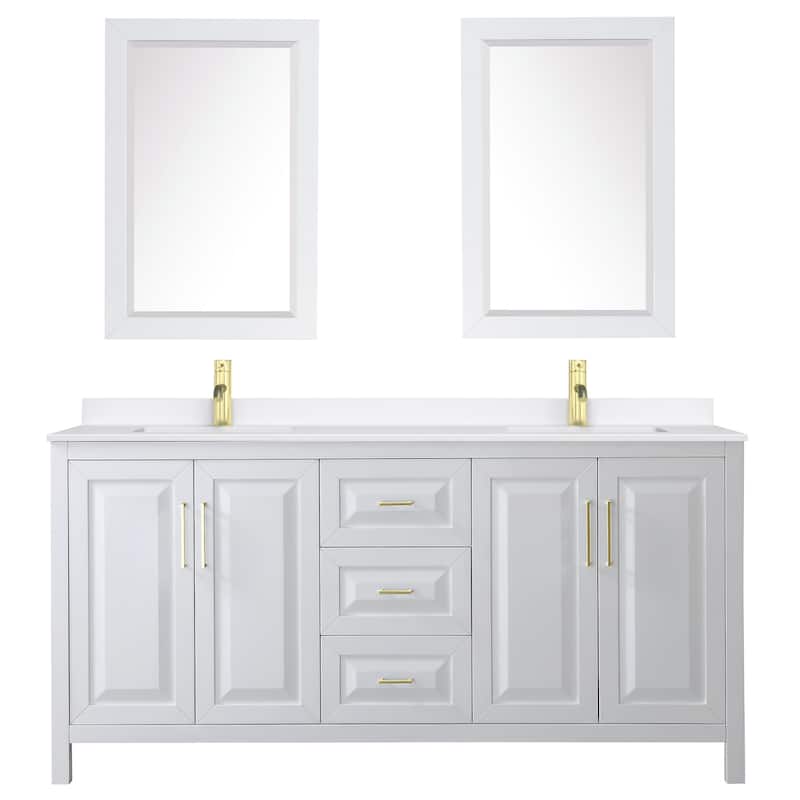 Daria 72-inch Double Vanity, Single Hole Quartz Top, 24-inch Mirrors