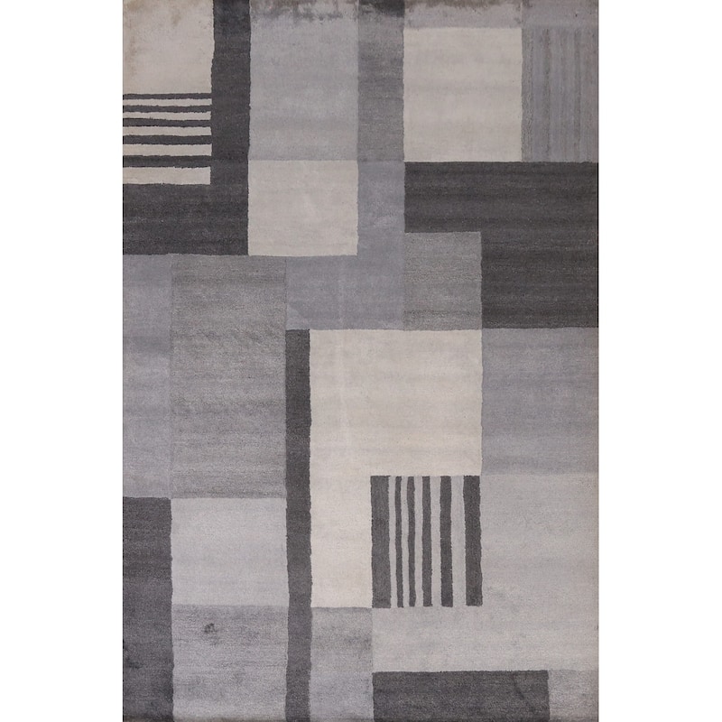 Gray Modern Indian Area Rug Hand-Tufted Wool Carpet - 5'3" x 7'7"