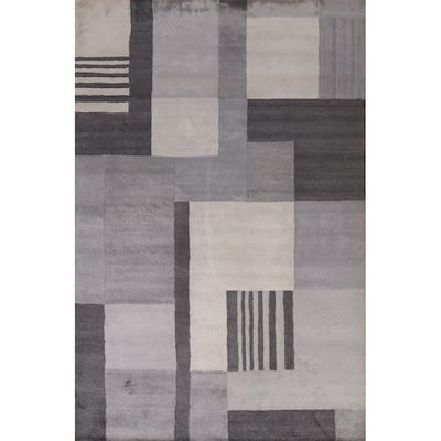 Gray Modern Indian Area Rug Hand-Tufted Wool Carpet - 5'3" x 7'7"
