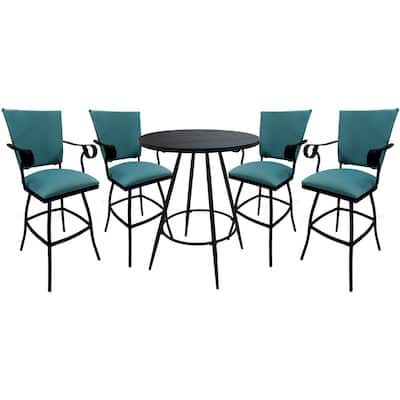 Outdoor Patio Bar Pub Set - 30" Stools Padded Back - Black Frame - 36" Table