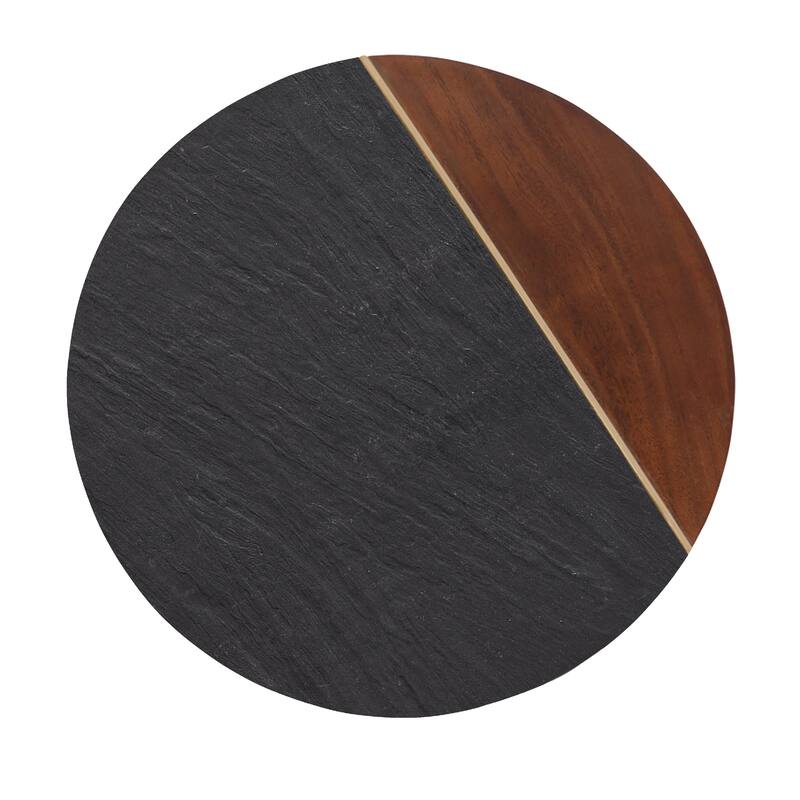 Steve Silver Carson Carrington Chester Solid Wood and Slate Round Side Table
