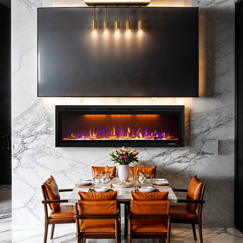 Smart 50” WiFi-Enabled Electric Fireplace, in-Wall Recessed - 50 inch - Black