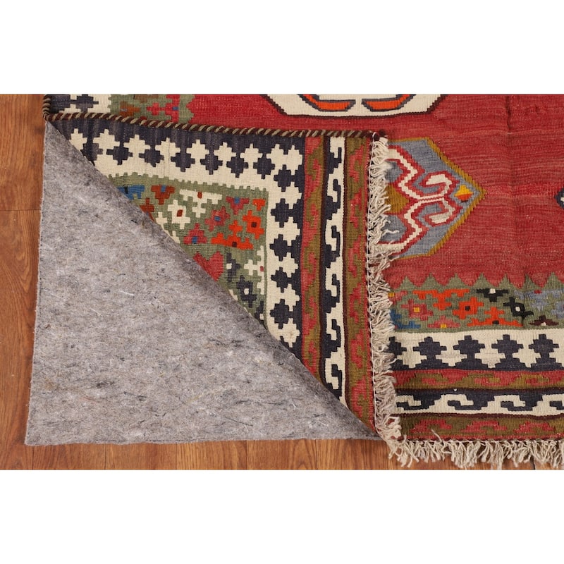 Kilim Qashqai Persian Vintage Rug Hand-Woven Reversible Wool Carpet - 4'1"x 6'0"