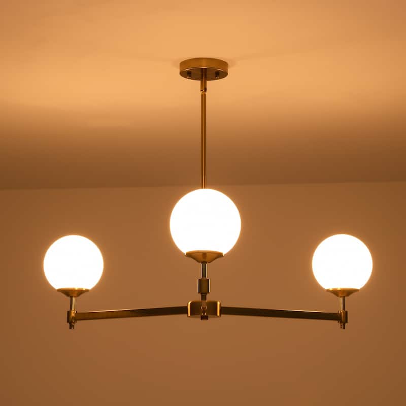 3-light Mid-Century Modern Gold/Black Sputnik Metal Frosted Glass Globe Chandelier for Dining/Living Room