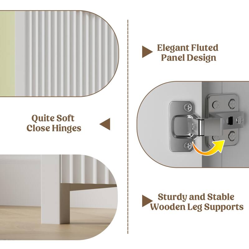 55"Fluted Sideboard Buffet Cabinet with Storage Drawers and Adjustable Shelves