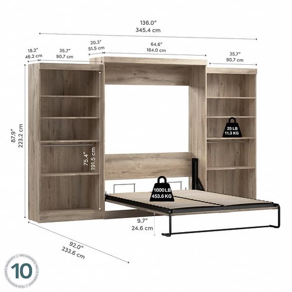 dimension image slide 3 of 3, Pur Queen Murphy Bed with 2 Storage Units (137W) by Bestar