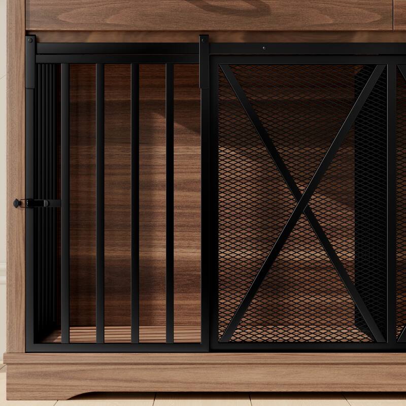 55.1" Dog Crate Furniture for Large or 2 Medium Dogs, Heavy Duty Dog Cage Table with 2 Storage Drawers and Shelves