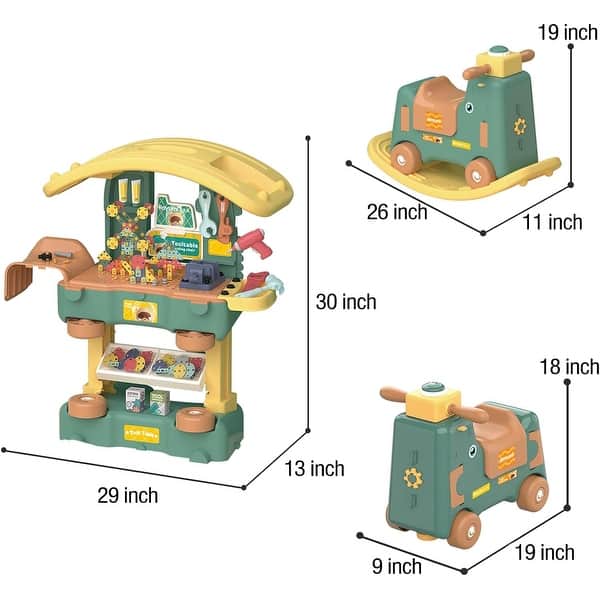 3 in 1 Toddler Kids Tool Bench Set,Rocking Toy with Realistic Accessories