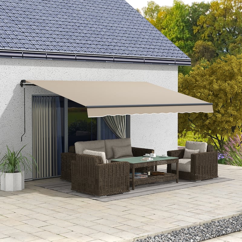 Outsunny 13' x 10' Retractable Awning, Patio Awning Sunshade Shelter with Manual Crank Handle, 280gsm UV Resistant Fabric - Beige