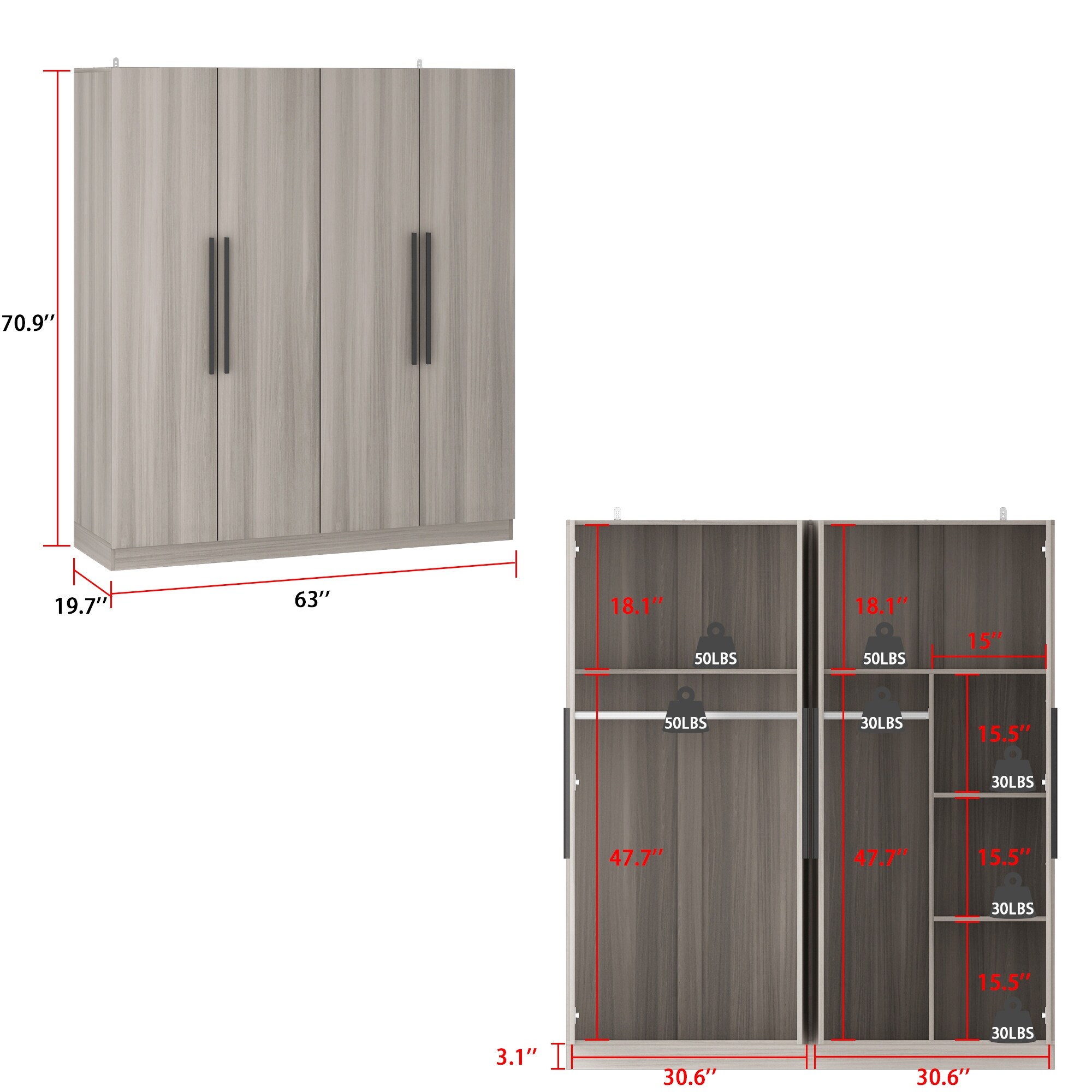 Timechee Large Armoire Wardrobe Closet Cabinet 4 Doors - On Sale - Bed Bath  & Beyond - 37315928