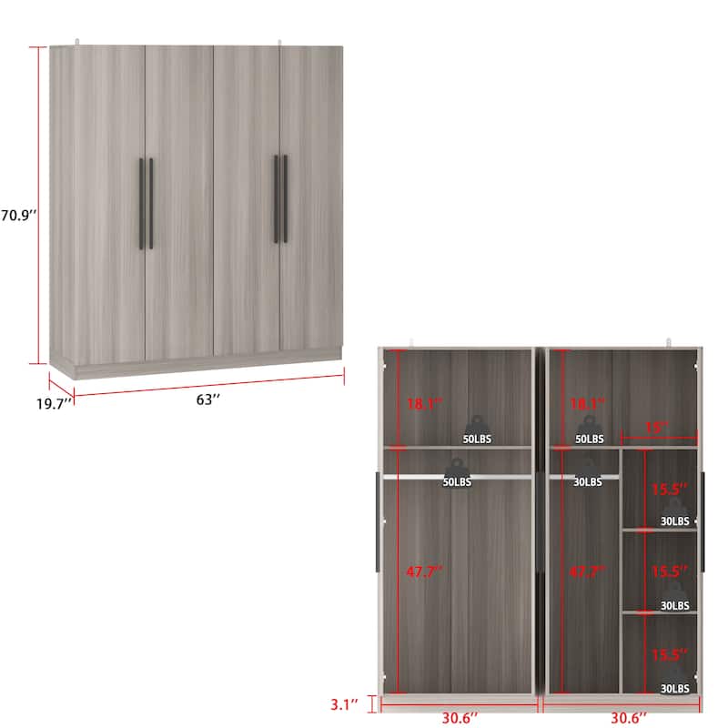 Timechee Large Armoire Wardrobe Closet Cabinet 4 Doors
