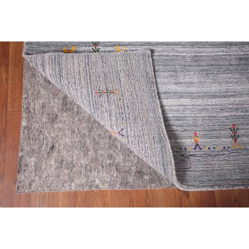 Striped Gray Gabbeh Oriental Area Rug Handmade Wool Carpet - 7'11"x 9'9"