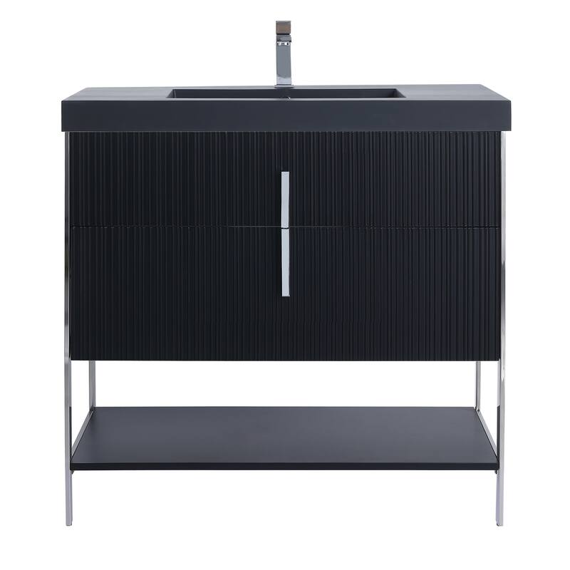 Fine Fixtures Serenity Modern Bathroom Vanity with Black Gel Acrylic Top