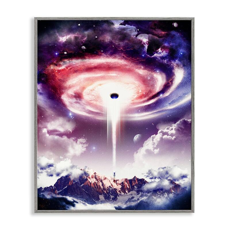 Stupell Surreal Space Nebula Rays Framed Giclee Art Design By Barrett Biggers - 16 x 20 - Grey