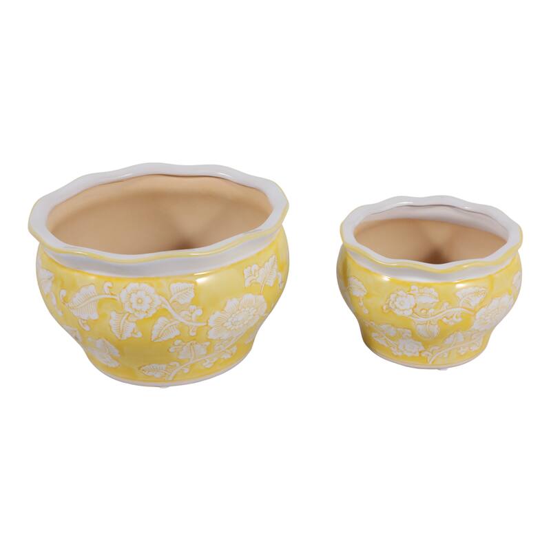 Traditional Ceramic Chinoiserie Planters - Set of 2