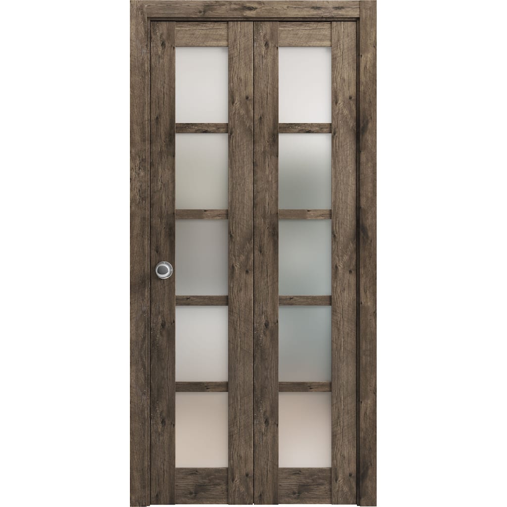 SartoDoors Quadro 4002 | Closet Door Bi-fold Door | Solid Wood w/ Glass | Hardware Set | 18x80, Oak Bedroom Door Bathroom Door