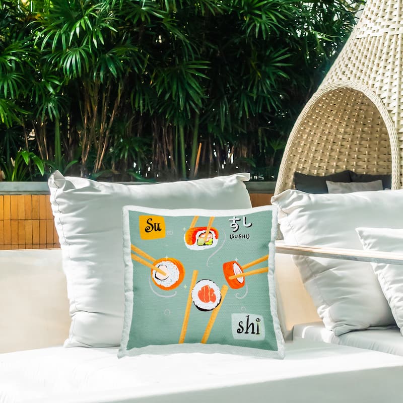 Stupell Tasty Sushi Party Gathering Printed Outdoor Throw Pillow Design by Juliet Rose Philips