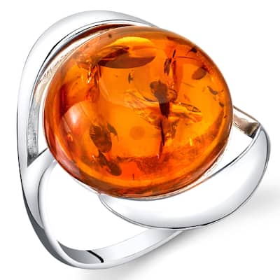 Amber Swirl Design Ring in Sterling Silver