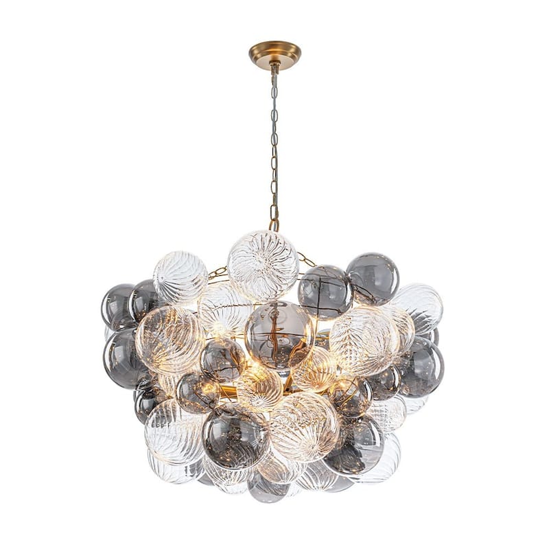 Statement 8-Light Swirled Smoked Glass Globe Round Bubble Chandelier - Brass Finish