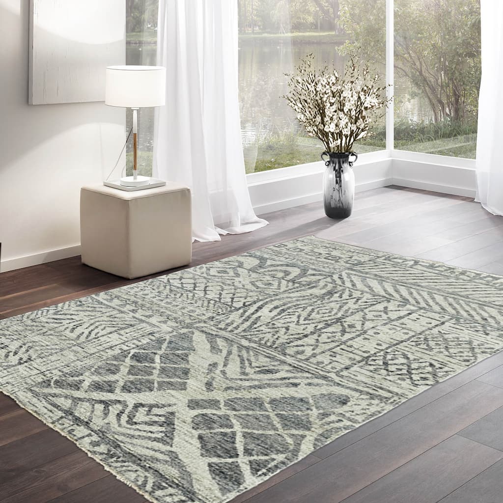 Hand Knotted 100% Wool Tibetan Modern Oriental Area Rug Gray Beige - 4' 9'' x 7' 10''