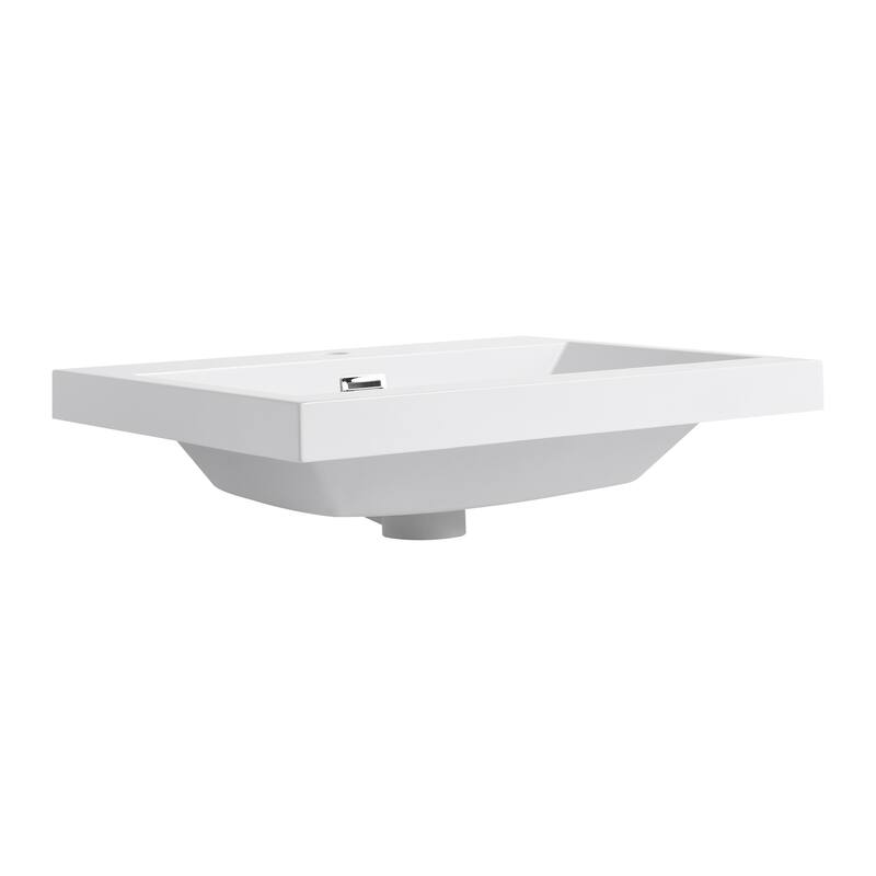 GDFStudio - Elara Gloss White Resin Bathroom Sink Top Only, Modern Rectangular Basin for Wall-Mounted Vanities