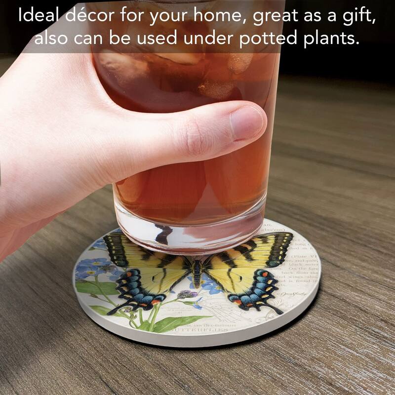 CounterArt Tiger Swallowtail Absorbent Stone Tumbled Tile Coaster Set of 4 Made in The USA Protective Cork Backing