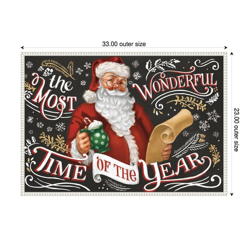 Santas List II Black by Janelle Penner Framed Canvas Wall Art Print - Sylvie Beaded White - 33 x 23 in