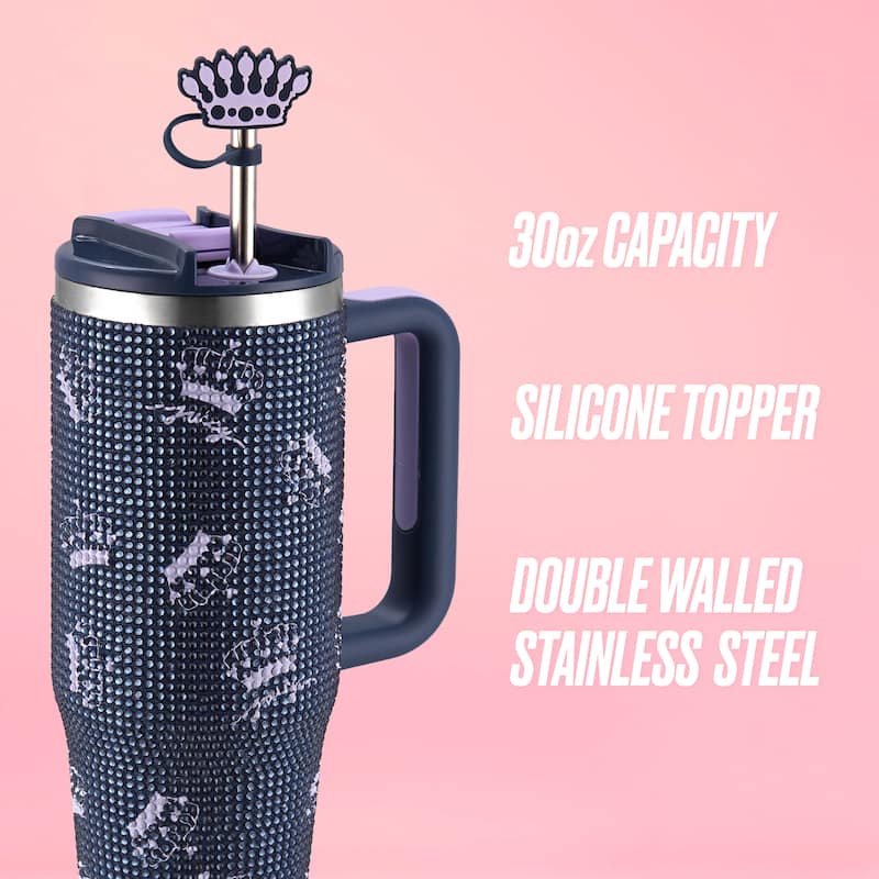 Juicy Couture Jetsetter Hydration Stainless Steel Tumbler with Handle and Straw With Topper