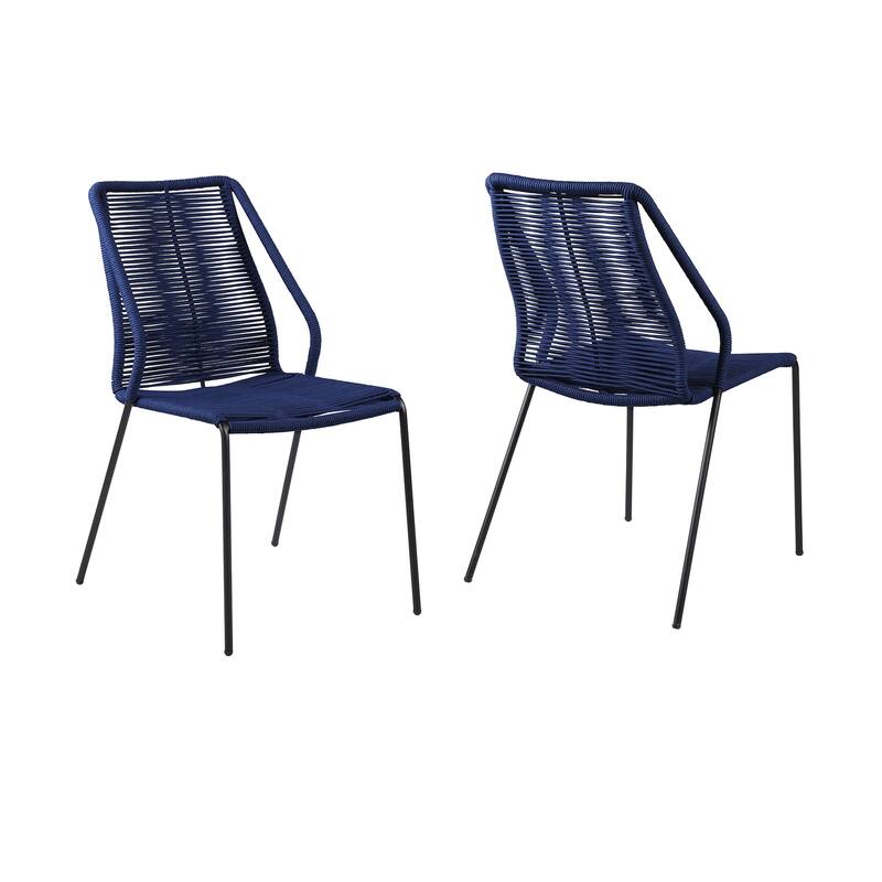 Stackable Dining Chairs - Steel Frame Rope Seat - Modern Outdoor Furniture - Set of 2