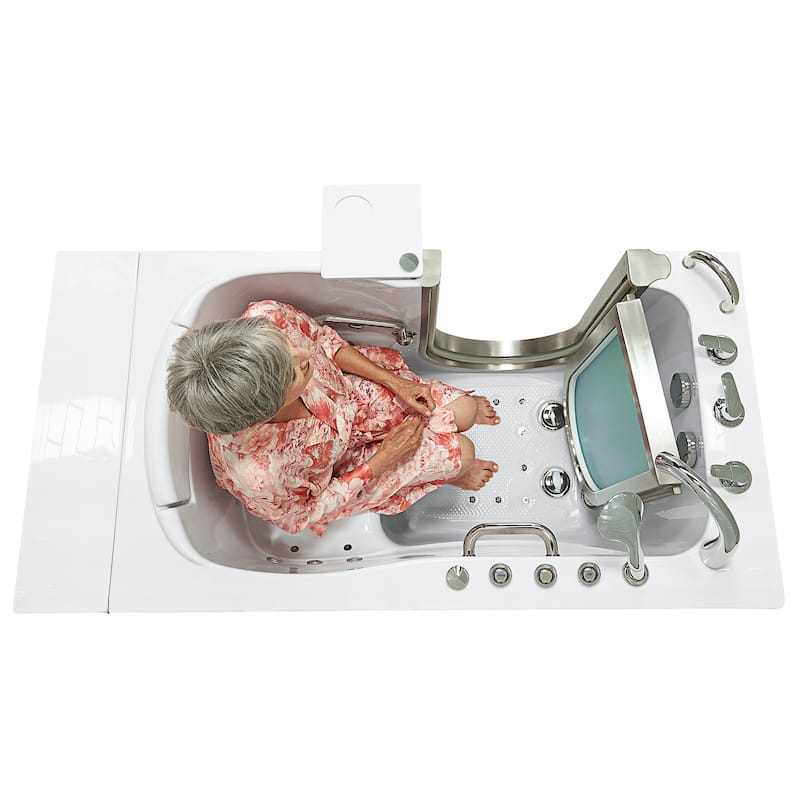 Elite 30" x 52" Acrylic Air and Hydro Massage Walk-In Tub, Inswing Door, Fast Fill Faucet, 2" Dual Drain, Carrara Wall Surround