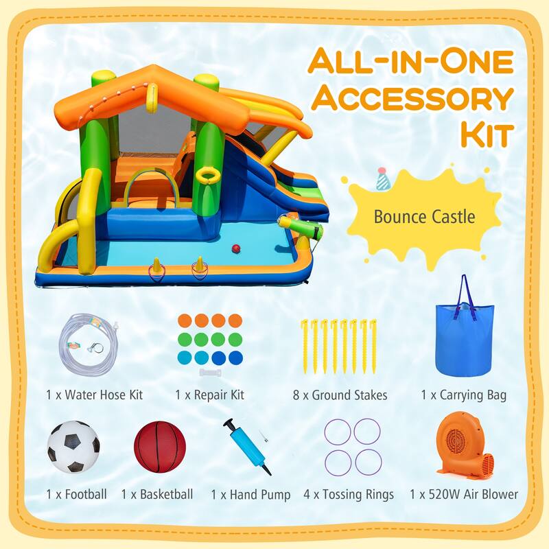 Gymax 8-in-1 Inflatable Bounce House Water Park w/Slide Water Cannon - Multicolors