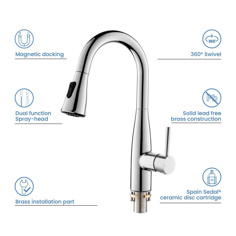 Bari Single Handle Pull Down Kitchen & Bar Sink Faucet