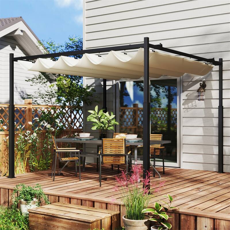 Cream White Outdoor Pergola with Powder Coated Metal Frame and 180g Polyester Canopy UPF 30 Plus for Patio Garden - Grey