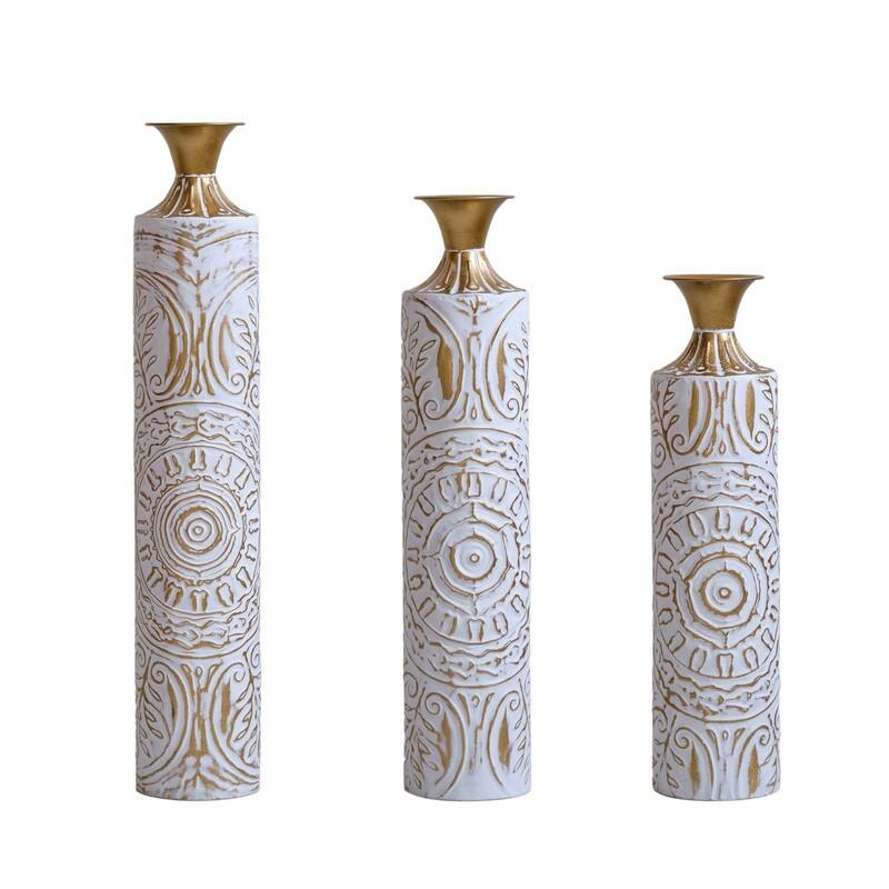 Floor Metal Vases Decorated White Metal vases Set of 3 gorgeous home decoration large glazed metal vases